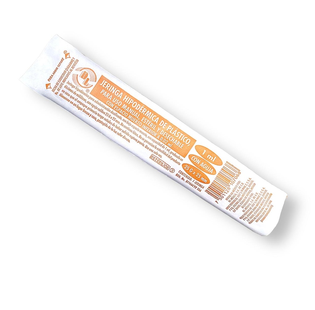 JERINGA HIPODERMICA 1 ML C/A 25 G X 25 MM PIEZA DENTILAB
