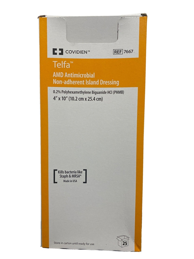 [3385] TELFA 10.2 X 25.4 CM APOSITO ANTIMICROBIANO NO ADHERENTE POLIHEXAMETILENO BIGUANIDA 2% REF 7667 COVIDIEN