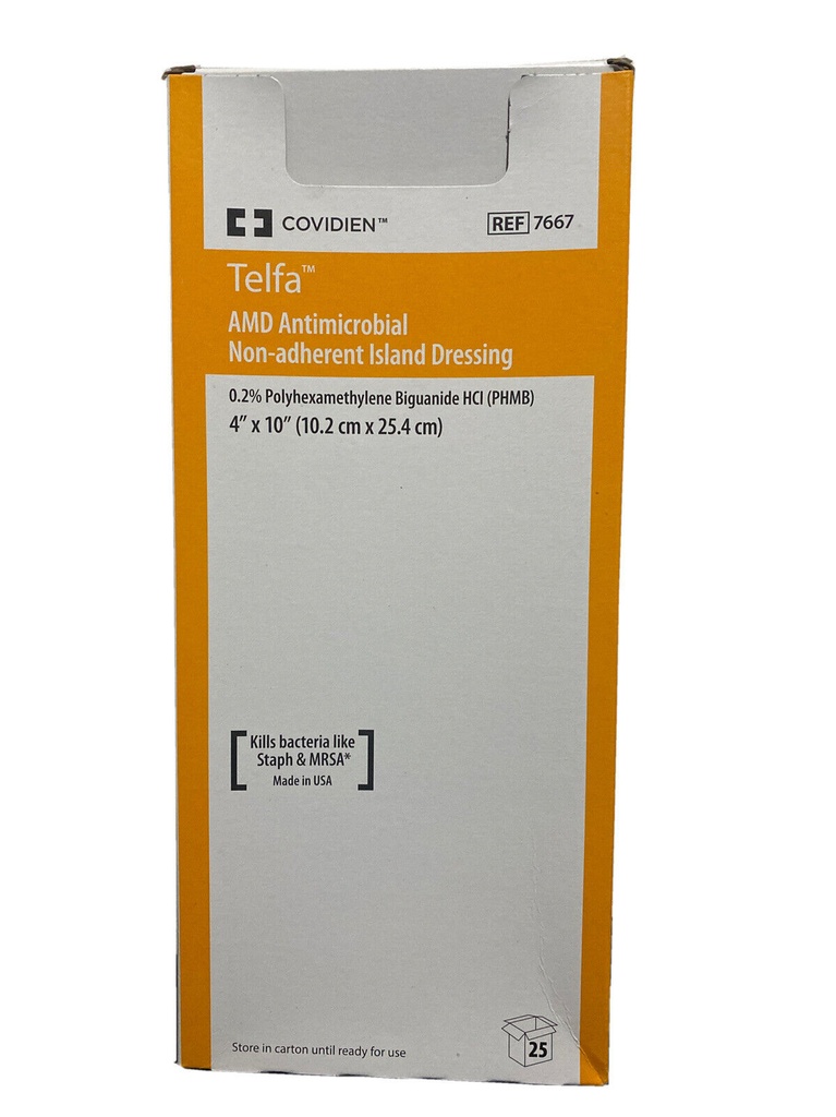 TELFA 10.2 X 25.4 CM APOSITO ANTIMICROBIANO NO ADHERENTE POLIHEXAMETILENO BIGUANIDA 2% REF 7667 COVIDIEN