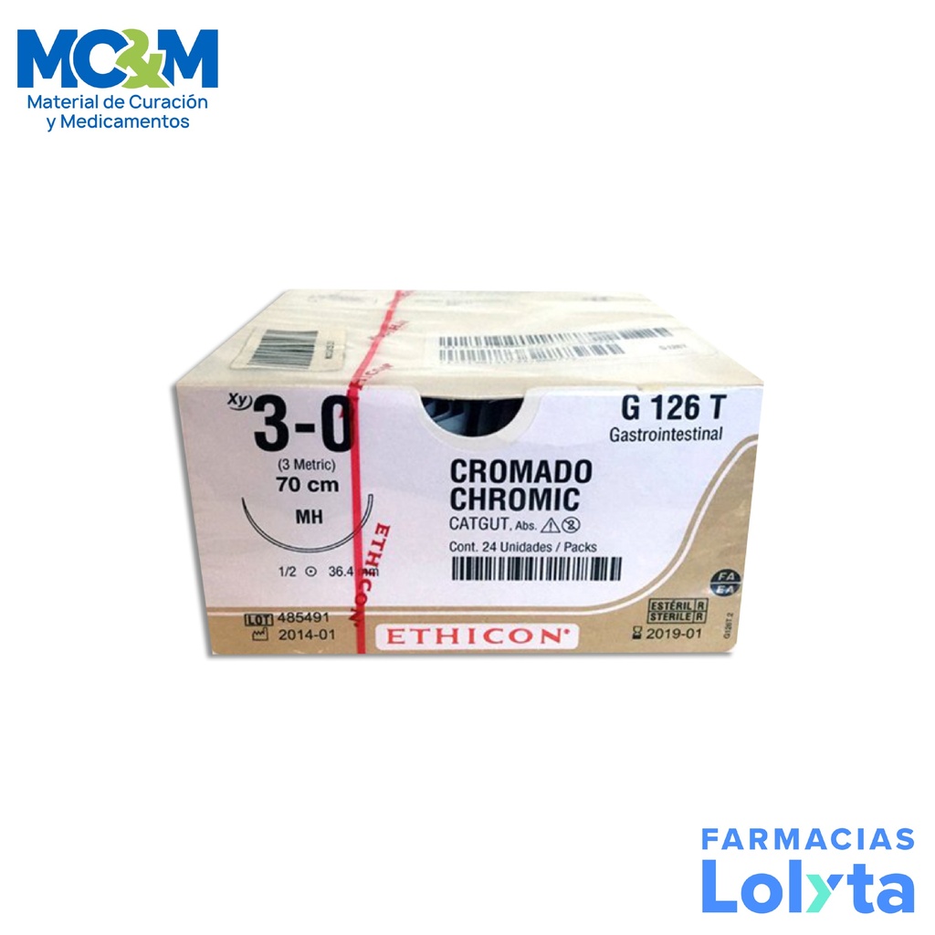 SUTURA CATGUT CROMICO 3/0 36.4 MM 70 CM MH AHUSADA REDONDA PIEZA G126T ETHICON GASTROINTESTINAL