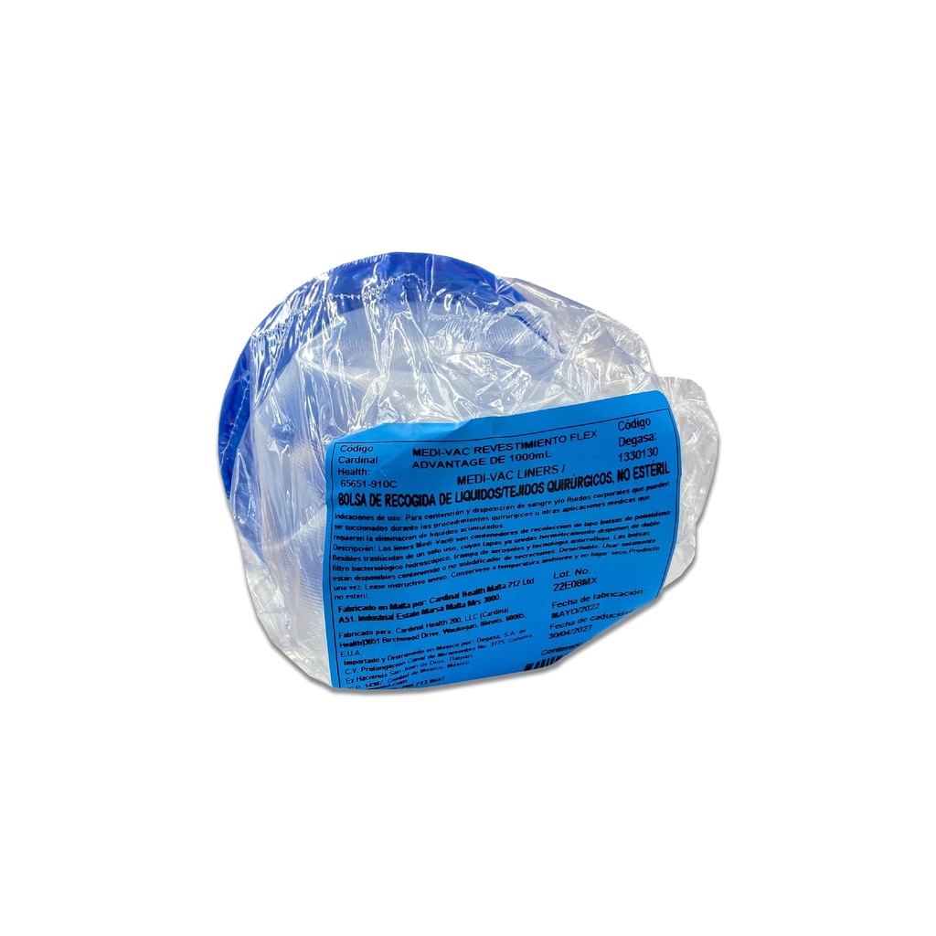 BOLSA MEDIVAC 1000 ML PARA RECOLECCION DE LIQUIDOS/TEJIDOS AZUL CARDINAL HEALTH
