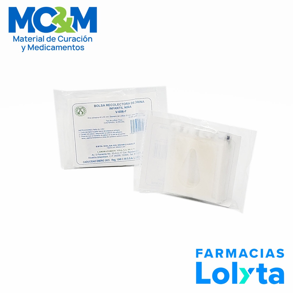 BOLSA RECOLECTORA ORINA NIÑA V-606F C/10 PZ VISA