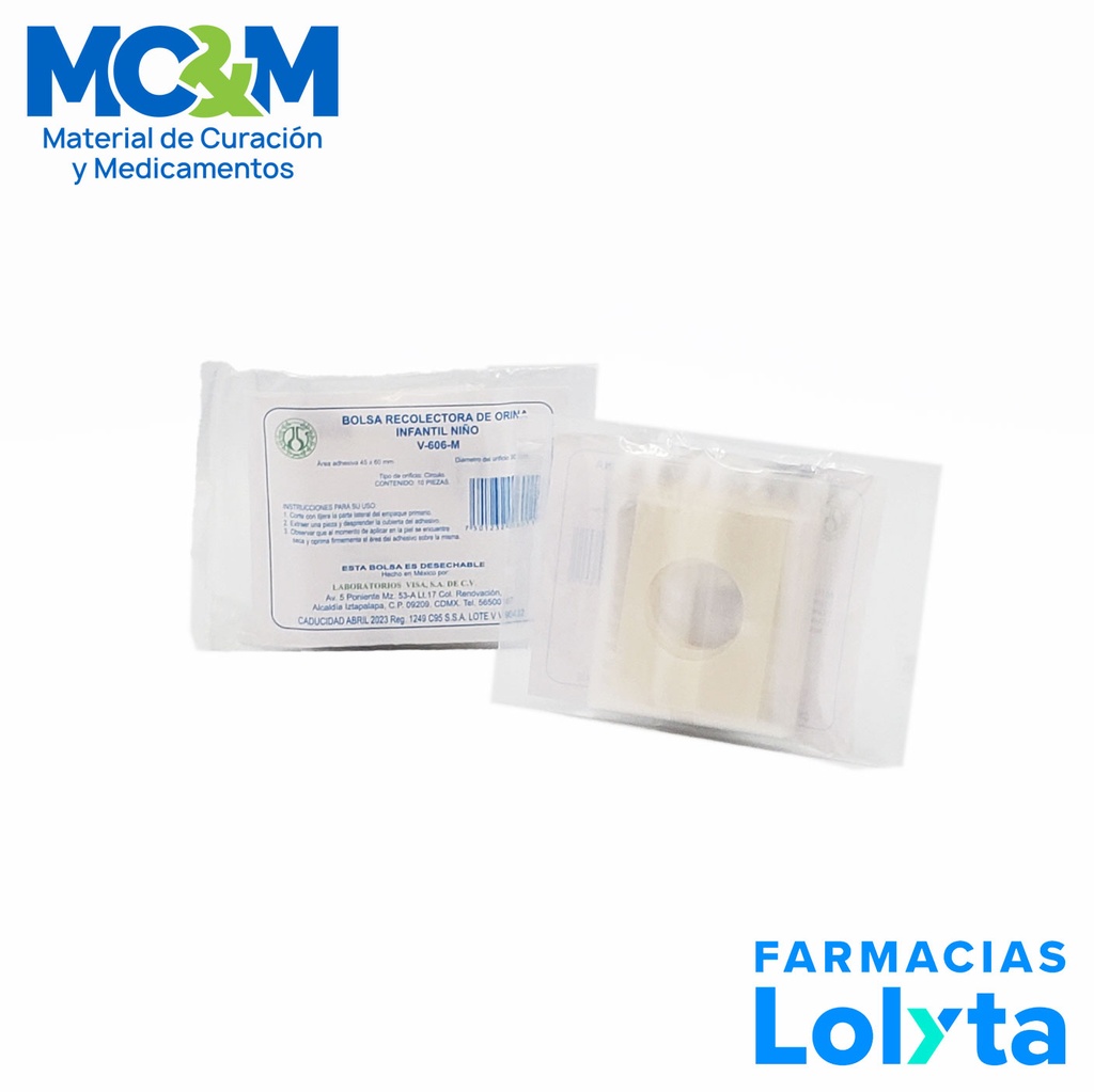 BOLSA RECOLECTORA ORINA NIÑO V-606M C/10 PZ VISA