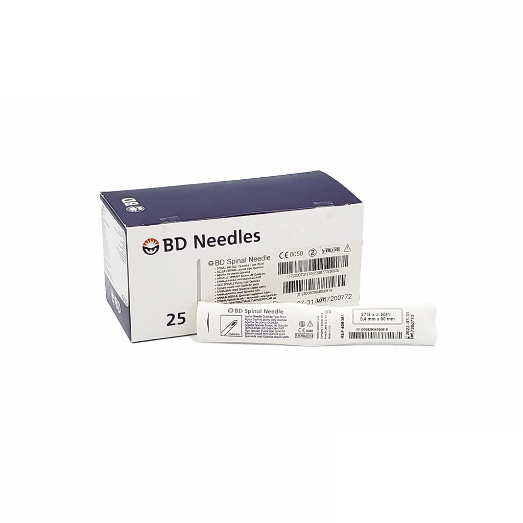 [3023] AGUJA ESPINAL 27 G X 90 MM PARA ANESTESIA INTRADURAL BISEL TIPO QUINCKE REF 405081 BD