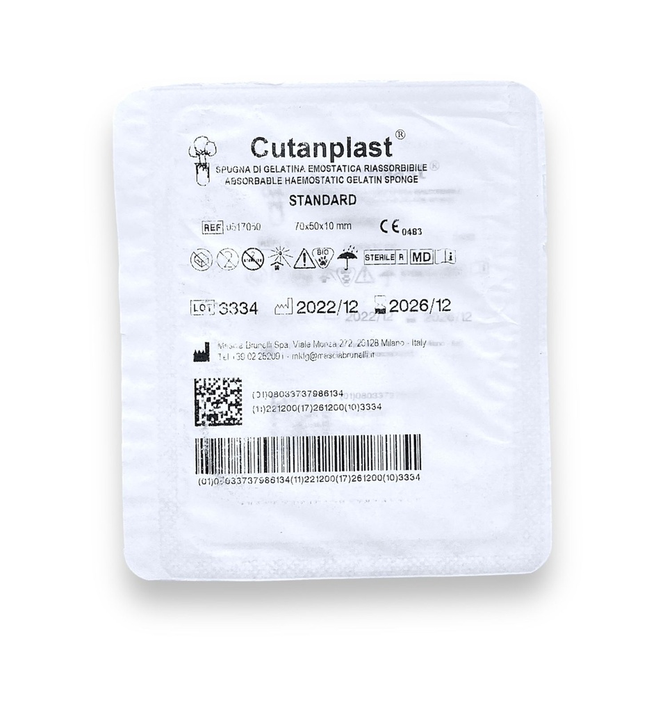 [3223] ESPONJA DE GELATINA HEMOSTATICA ABSORBIBLE 70 X 50 X 10 MM REF 0517050 CUTANPLAST (SPONGOSTAN)