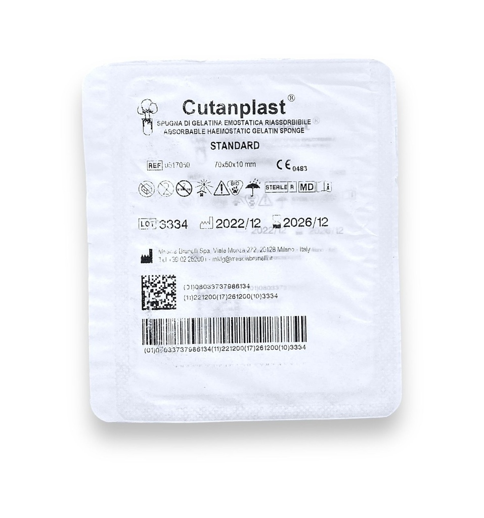 ESPONJA DE GELATINA HEMOSTATICA ABSORBIBLE 70 X 50 X 10 MM REF 0517050 CUTANPLAST (SPONGOSTAN)