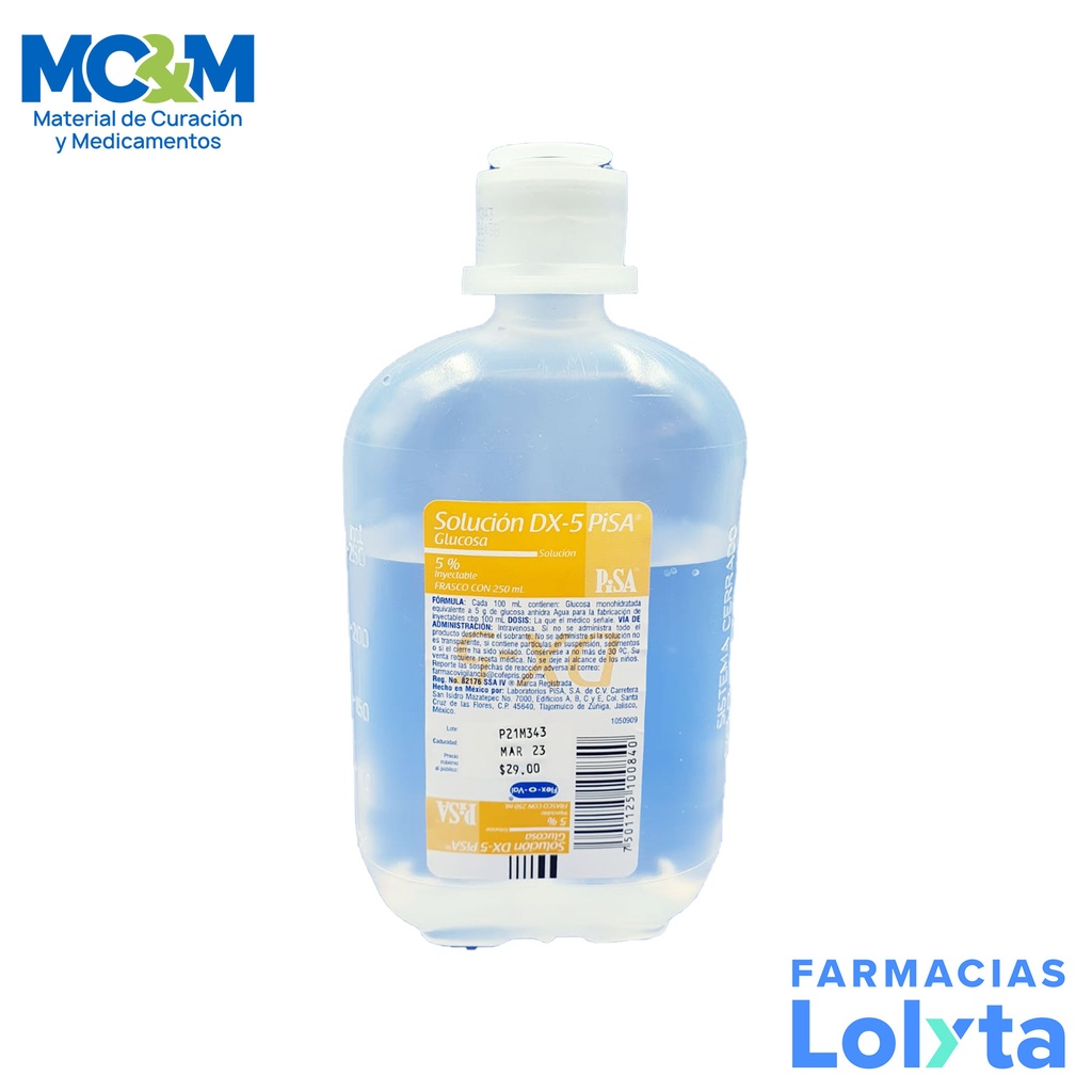 GLUCOSA 5% SOL INY 250 ML SOLUCION DX-5 LAB PISA