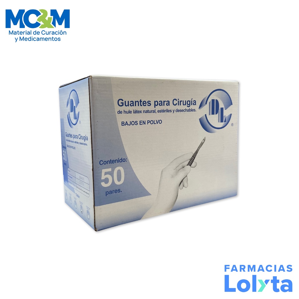 GUANTE CIRUJANO 8 LATEX BAJO EN POLVO C/50 PARES DENTILAB