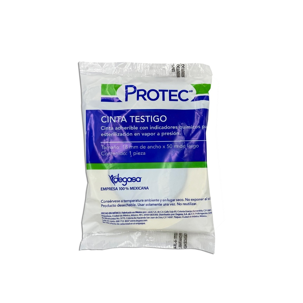 CINTA TESTIGO PARA ESTERILIZACION EN VAPOR 18 MM X 50 M PROTEC DEGASA 0511010