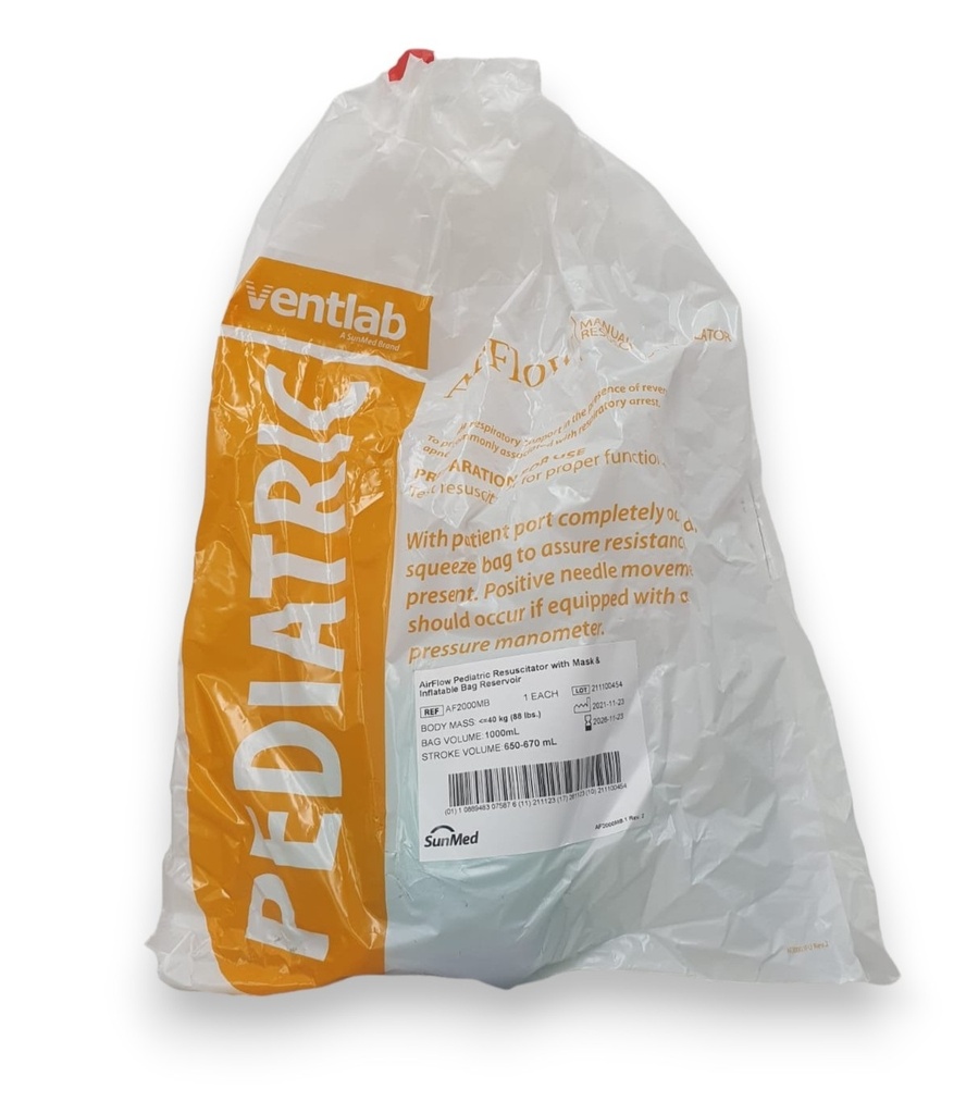 RESUCITADOR DESECHABLE PEDIATRICO CON MASCARILLA AIRFLOW REF AF2000MB SUNMED (AMBU)