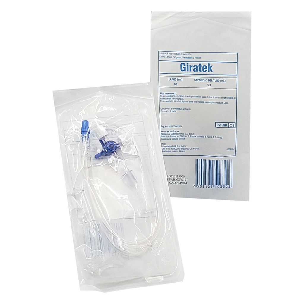 GIRATEK LLAVE DE 4 VIAS CON TUBO DE EXTENSION 80 CM (3 VIAS) LAB PISA