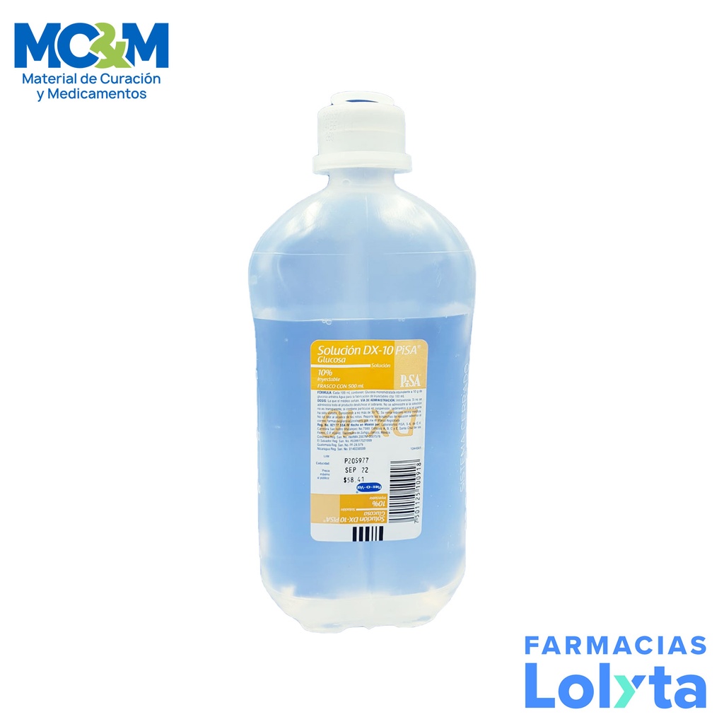GLUCOSA 10% SOL INY 500 ML SOLUCION DX-10 LAB PISA