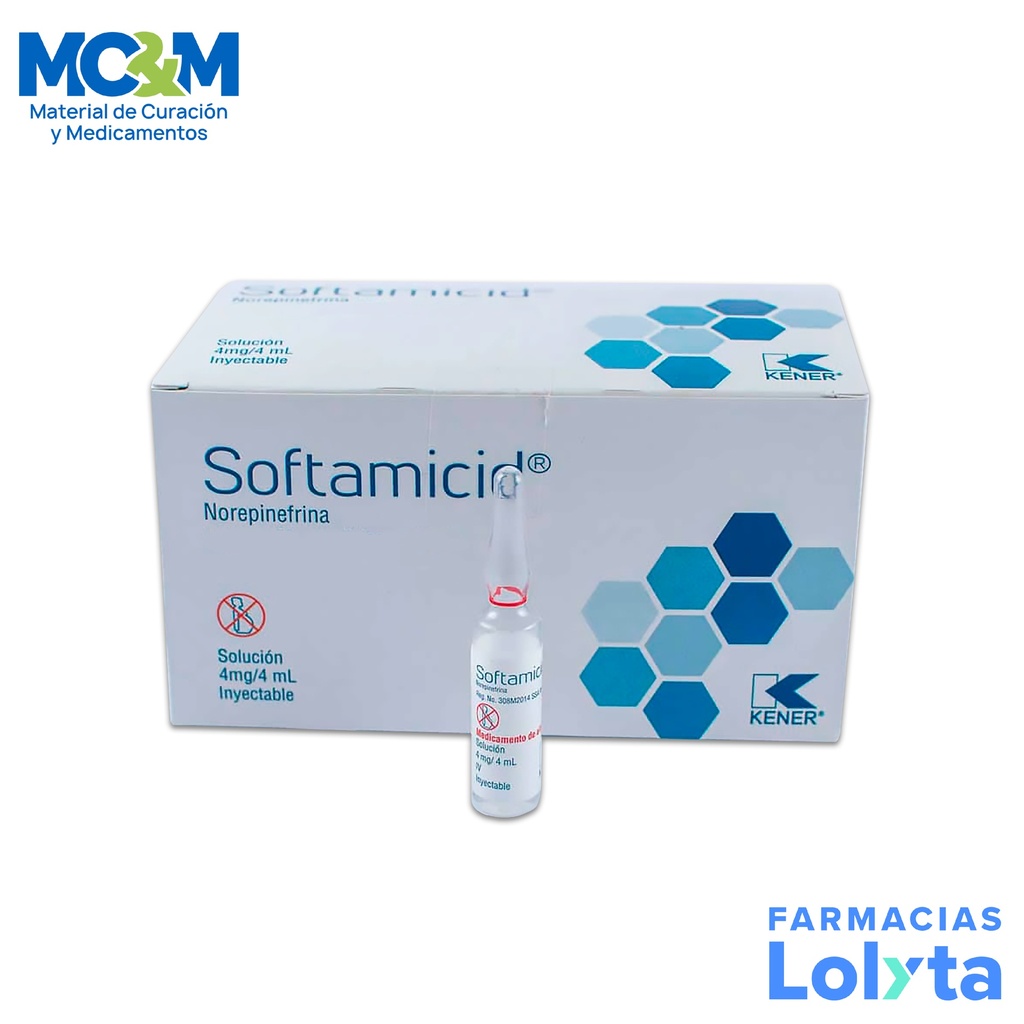 NOREPINEFRINA SOL INY 4 MG/4 ML PIEZA SOFTAMICID LAB KENER