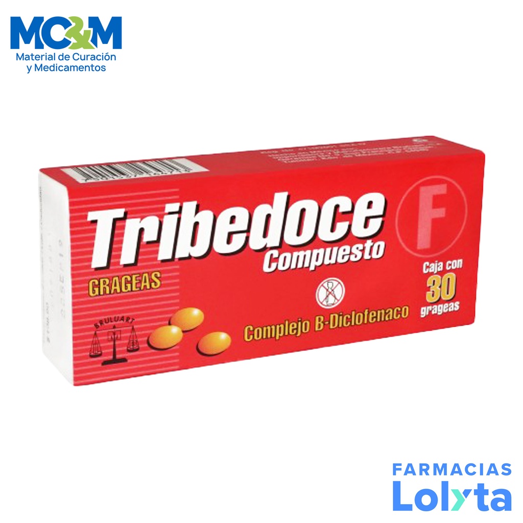 COMPLEJO B (TIAMINA/PIRIDOXINA/CIANOCOBALAMINA) DICLOFENACO 50/50/50/1 MG C/30 GRAGEAS TRIBEDOCE COMPUESTO F LAB BRULUART