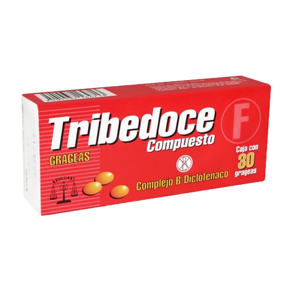 COMPLEJO B (TIAMINA/PIRIDOXINA/CIANOCOBALAMINA) DICLOFENACO 50/50/50/1 MG C/30 GRAGEAS TRIBEDOCE COMPUESTO LAB BRULUART