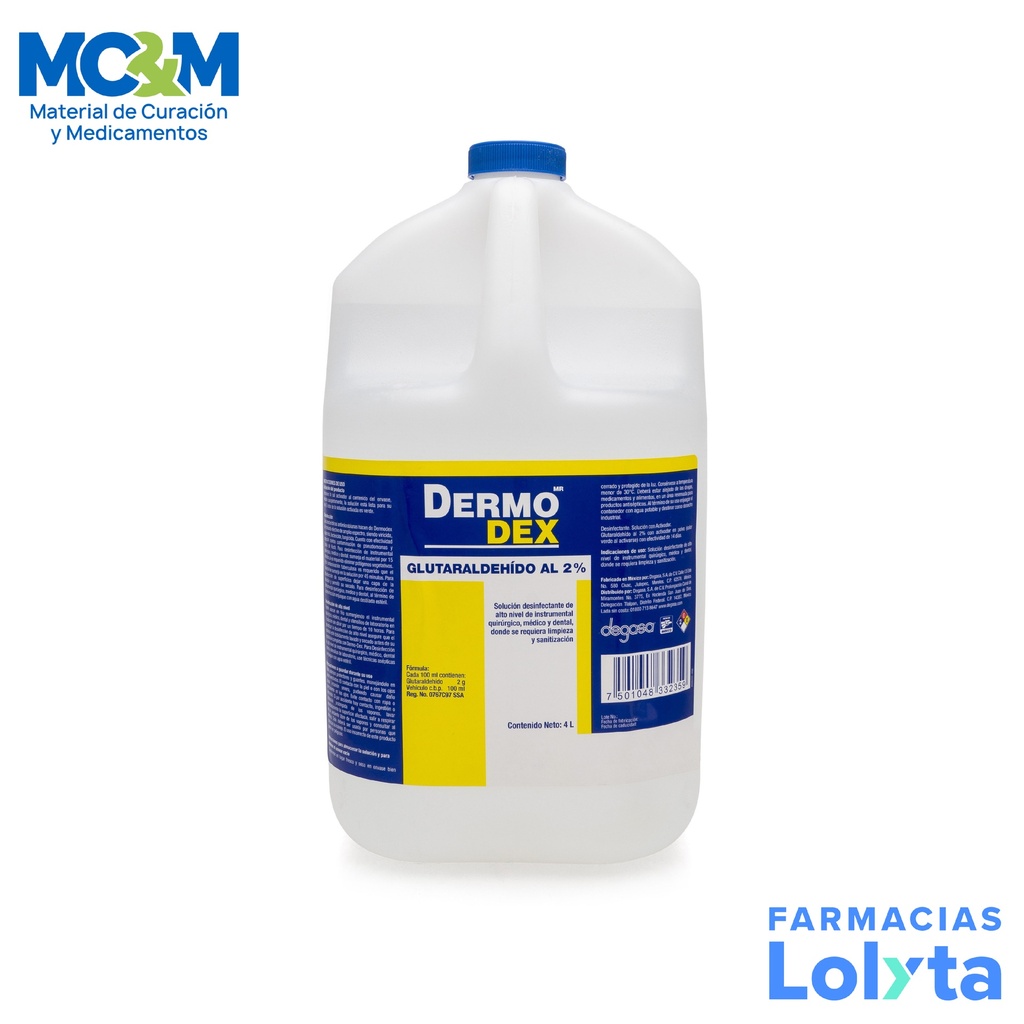 DERMODEX 4 L GLUTARALDEHIDO AL 2% DESINFECTANTE DE ALTO NIVEL DE INSTRUMENTAL QUIRURGICO MEDICO Y DENTAL DEGASA 0324090