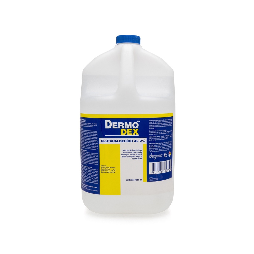 DERMODEX 4 L GLUTARALDEHIDO AL 2% DESINFECTANTE DE ALTO NIVEL DE INSTRUMENTAL QUIRURGICO MEDICO Y DENTAL DEGASA 0324090