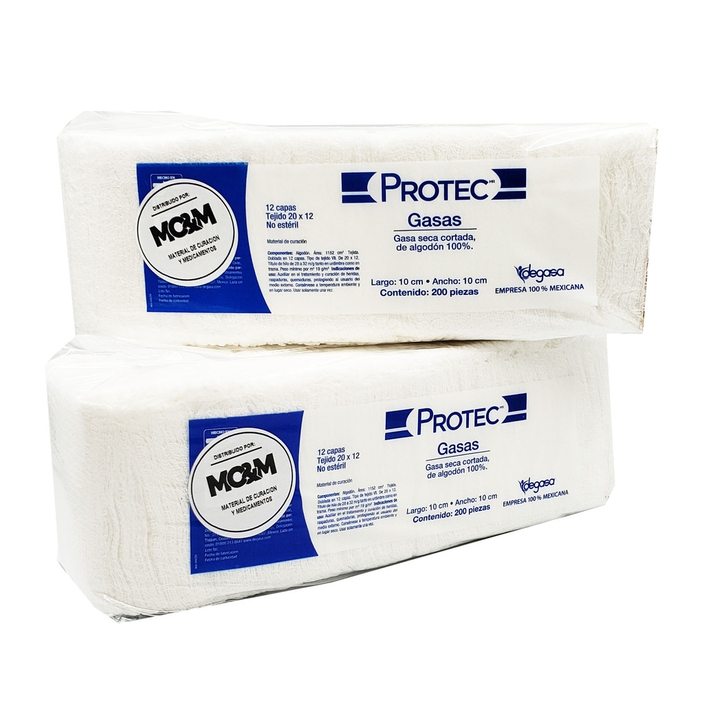 GASA SIN MEDIO 10 X 10 CM C/200 PZAS TEJIDO 20X12 NO ESTERIL PROTEC DEGASA 0105000