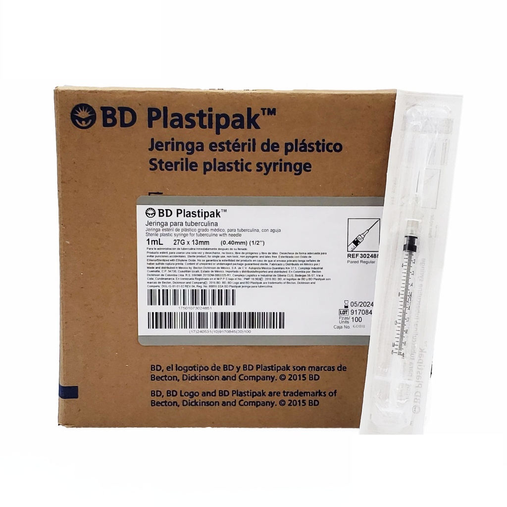 JERINGA 1 ML 27X13 C/A C/100 PZAS GRIS PLASTIPAK REF 302485 BD
