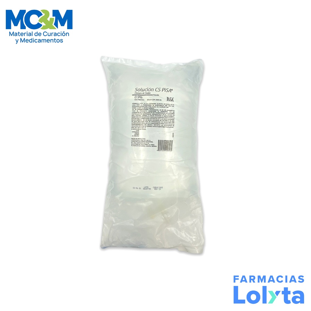 CLORURO DE SODIO 0.9% SOL PARA IRRIGACION 3000 ML BOLSA SOLUCION CS LAB PISA (FISIOLOGICA)