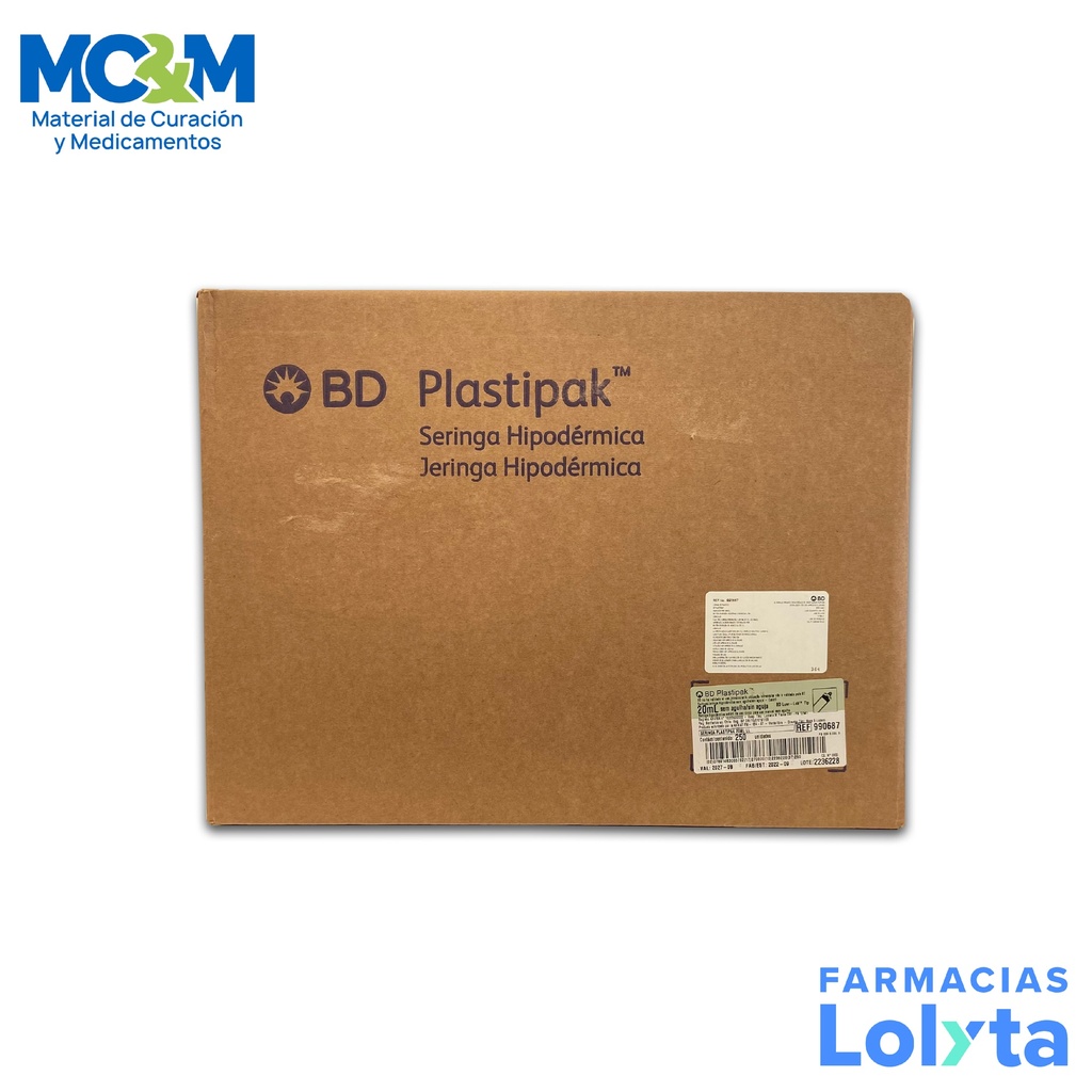 [1426] JERINGA 20 ML S/A C/250 PIEZAS PLASTIPAK REF 990687 BD