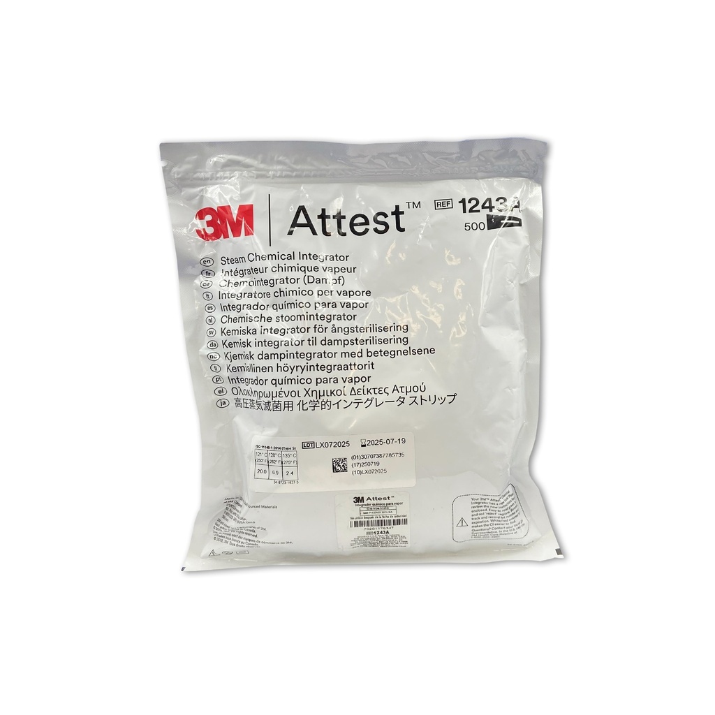 [108] ATTEST TIRAS INDICADORES DE VAPOR INTEGRADOR QUIMICO COMPLY (ANTES STERIGAGE) C/500 REF 1243A 3M