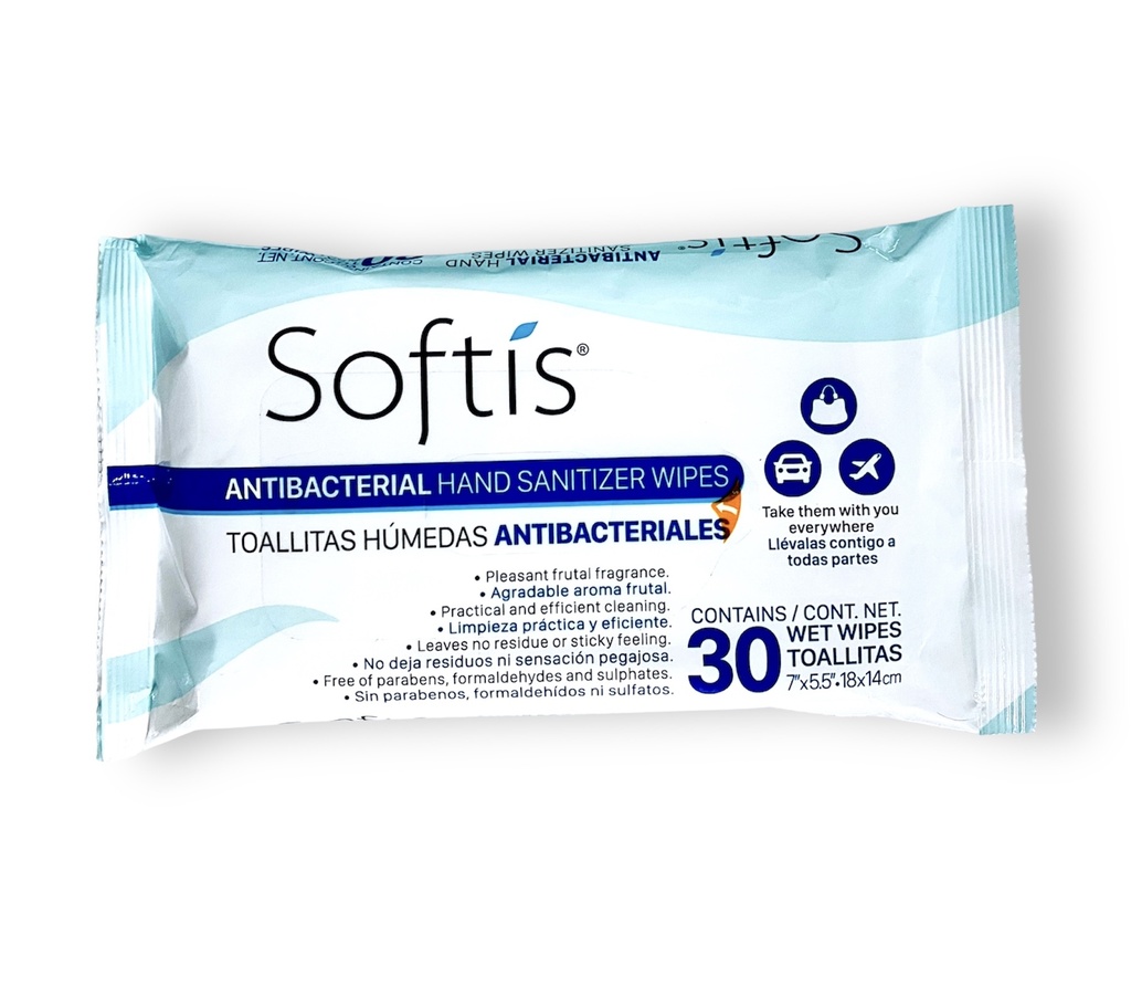 SOFTIS TOALLITAS HUMEDAS ANTIBACTERIALES C/30 PZAS BETONE