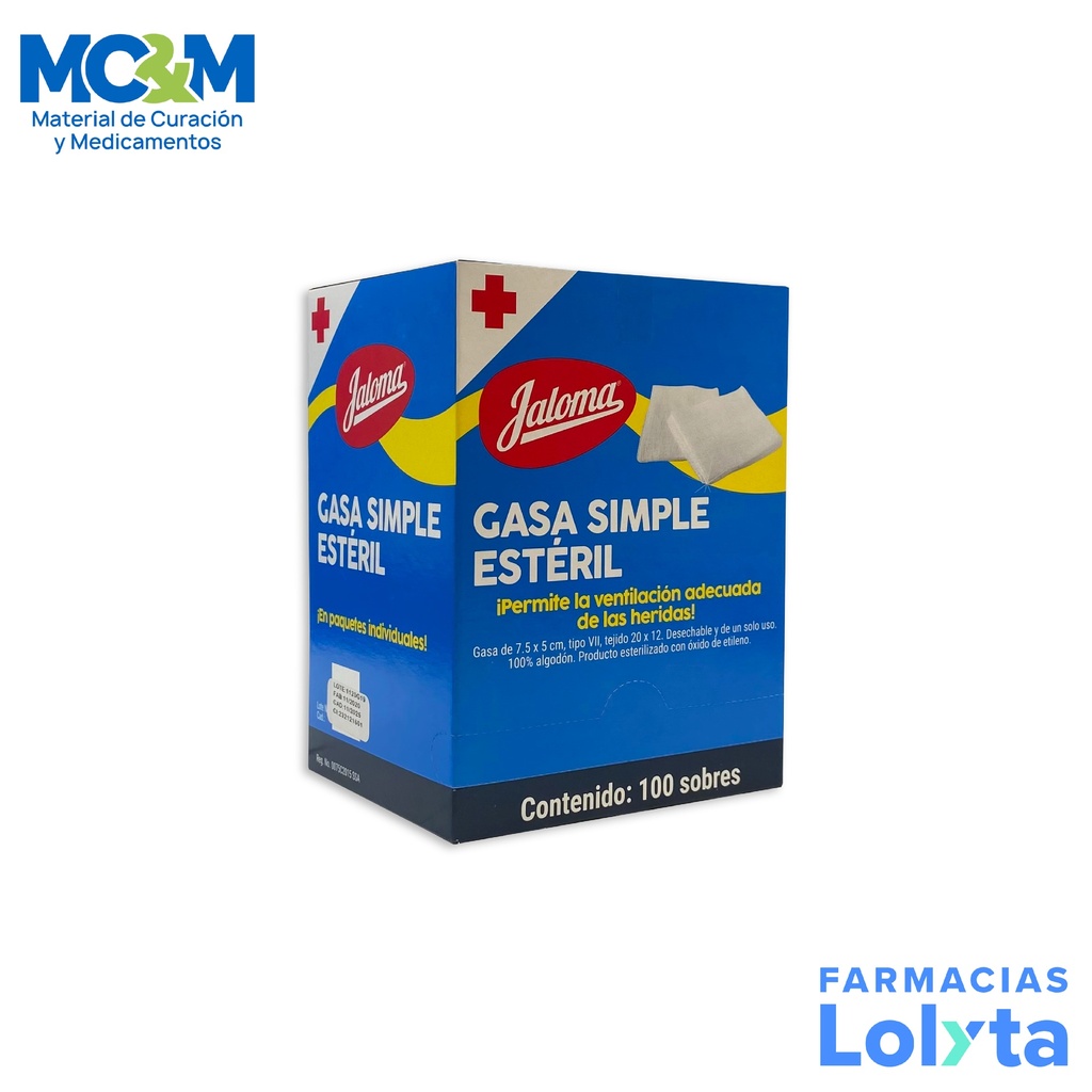 GASA ESTERIL 7.5 X 5 CM C/100 JALOMA