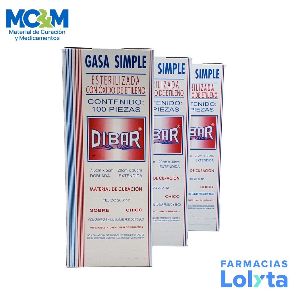 GASA ESTERIL 7.5 X 5 CM C/100 DIBAR
