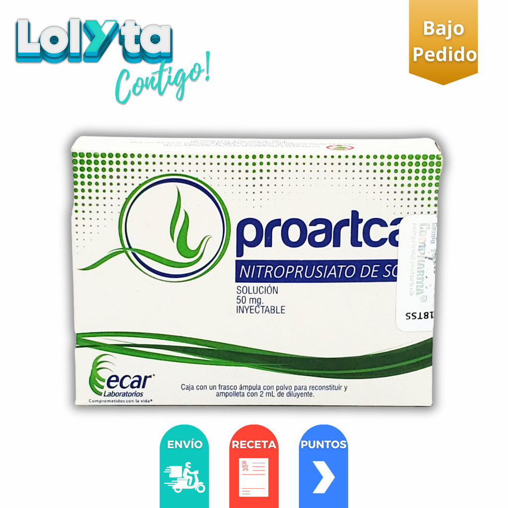 PROARTCAR SOL INY 50 MG/2 ML NITROPRUSIATO DE SODIO LAB ECAR