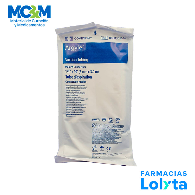 TUBO DE SUCCION 1/4 X 10 (6 MM X 3 M) ESTERIL CONEXION PARA ASPIRACION ARGYLE REF 8888301614 COVIDIEN