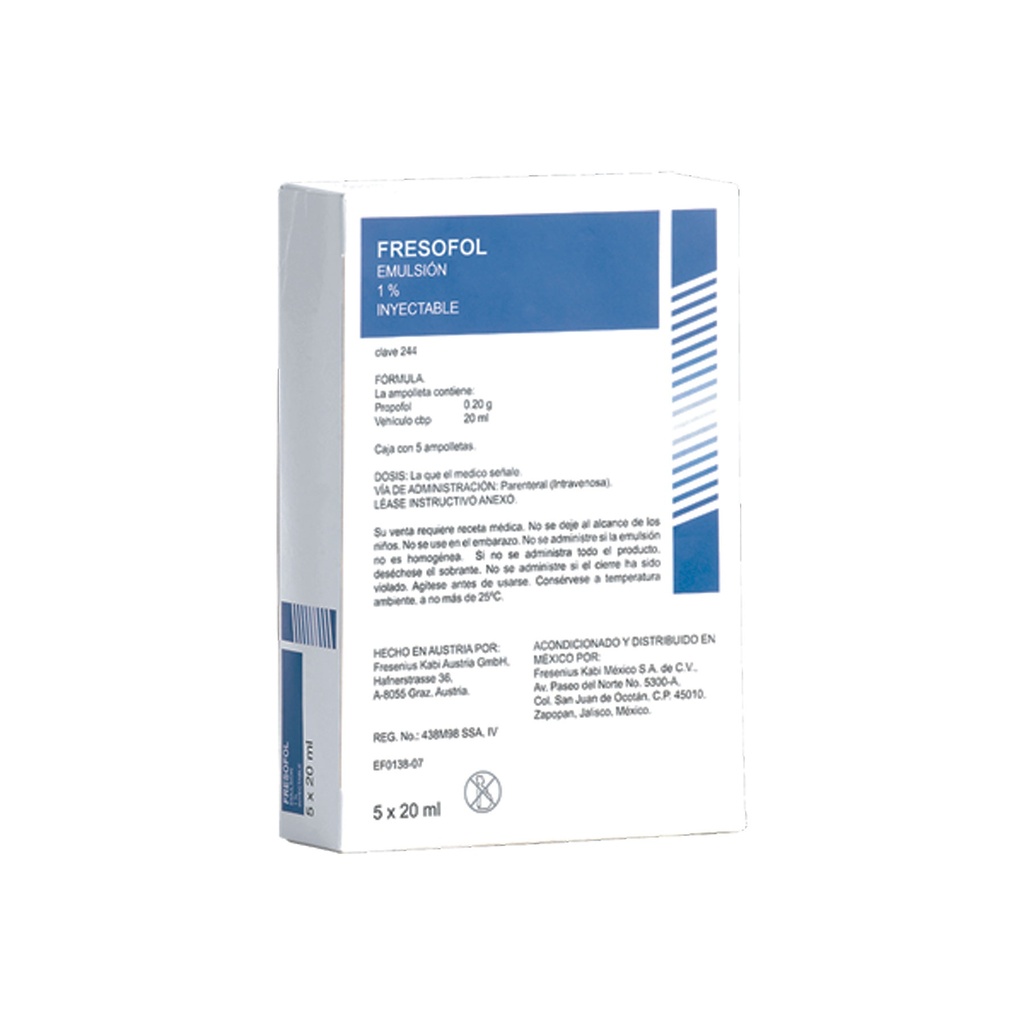 PROPOFOL EMULSION INY 200 MG/20 ML C/5 AMP FRESOFOL 1% LAB FRESENIUS