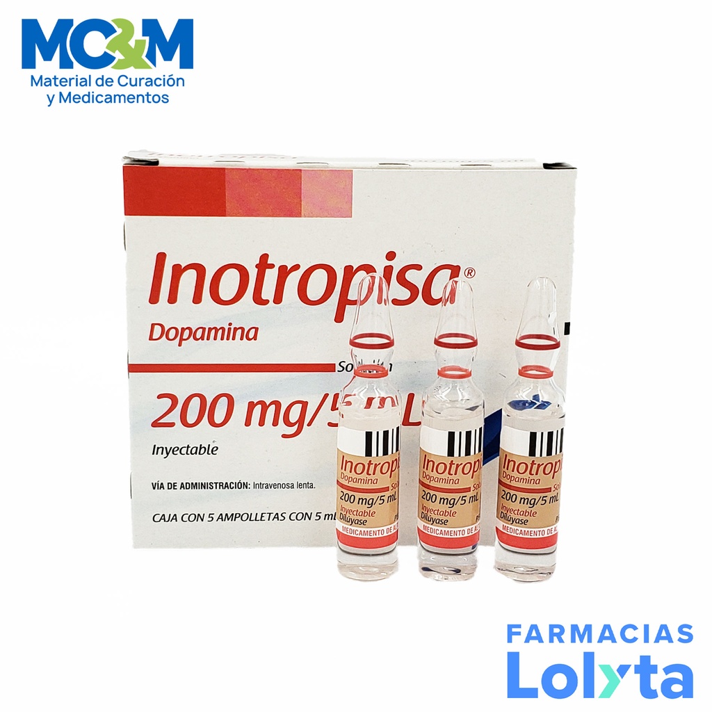 DOPAMINA SOL INY 200MG/5ML C/5 INOTROPISA LAB PISA