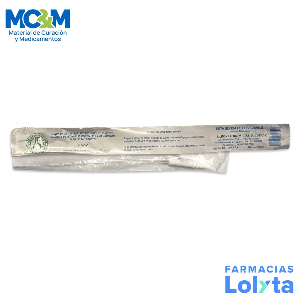 SONDA P/ASPIRAR SECRECIONES CAL. 12 FR VISA V-765C
