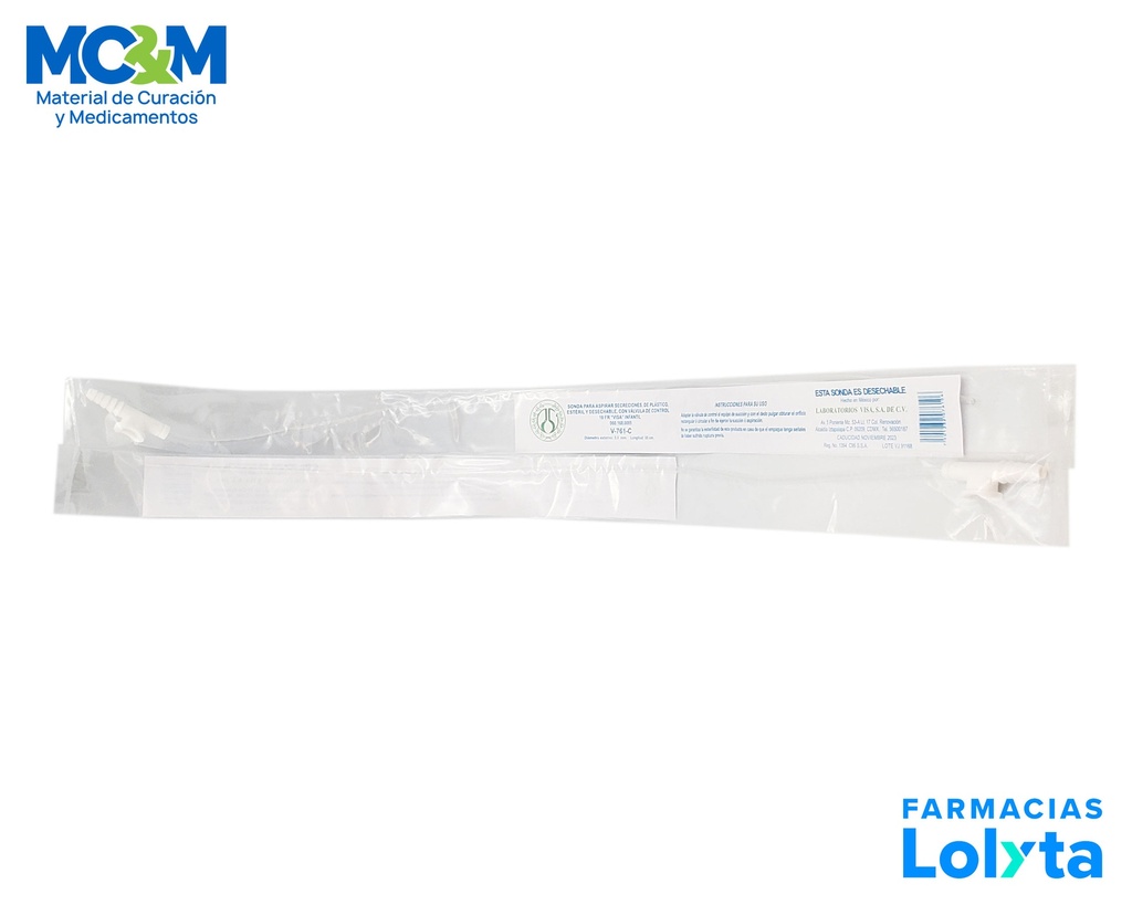 SONDA P/ASPIRAR SECRECIONES 10 FR 3.3 MM X 55 CM CON VALVULA DE CONTROL INFANTIL V-761C VISA