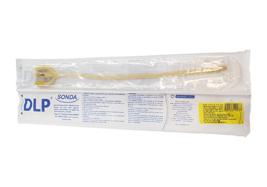 SONDA FOLEY #20 LATEX 3 VIAS GLOBO 30 ML DENTILAB