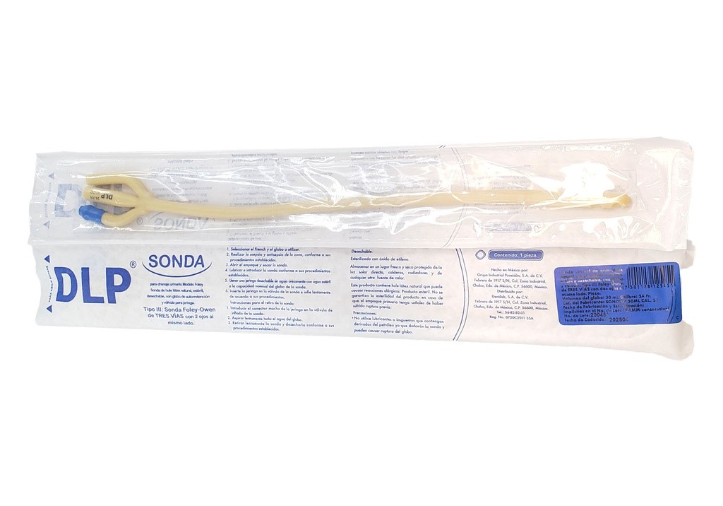 SONDA FOLEY #24 LATEX 3 VIAS GLOBO 30 ML DENTILAB