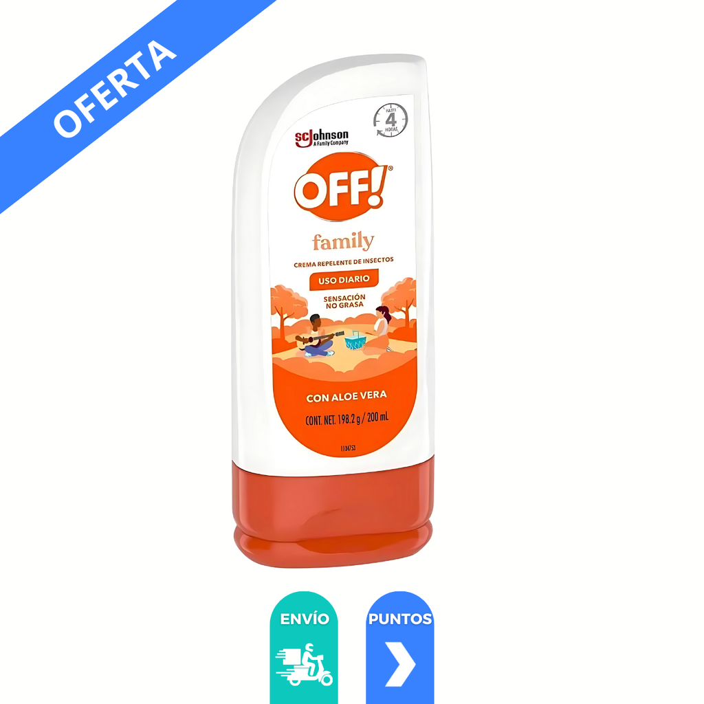 OFF FAMILY CREMA REPELENTE DE INSECTOS 200 ML USO DIARIO CON ALOE VERA LAB SC JOHNSON