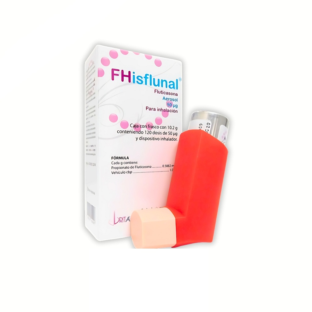 FLUTICASONA AEROSOL P/INHALACION 50 MCG C/120 DOSIS (10.2 G) FHISFLUNAL LAB FARMACEUTICA HISPANOAMERICANA