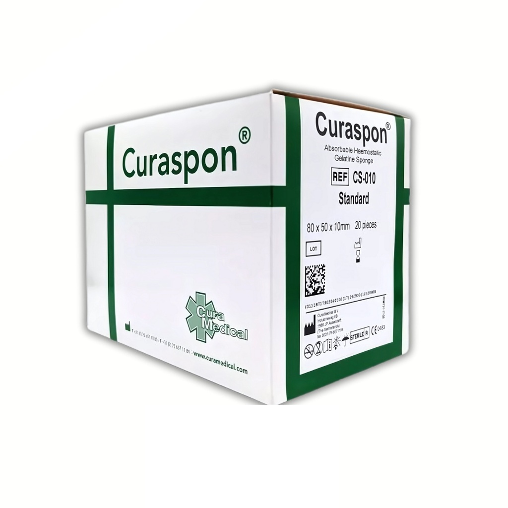 ESPONJA DE GELATINA HEMOSTATICA ABSORBIBLE 80 X 50 X 10 MM REF CS-010 CURASPON CURAMEDICAL (SPONGOSTAN)