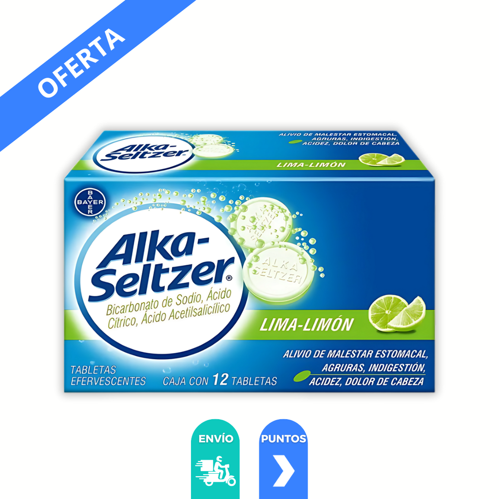 ALKA-SELTZER LIMA LIMON 1.7/1/0.325 G C/12 TAB EFERVESCENTE BICARBONATO DE SODIO ACIDO CITRICO ACIDO ACETILSALICILICO LAB BAYER