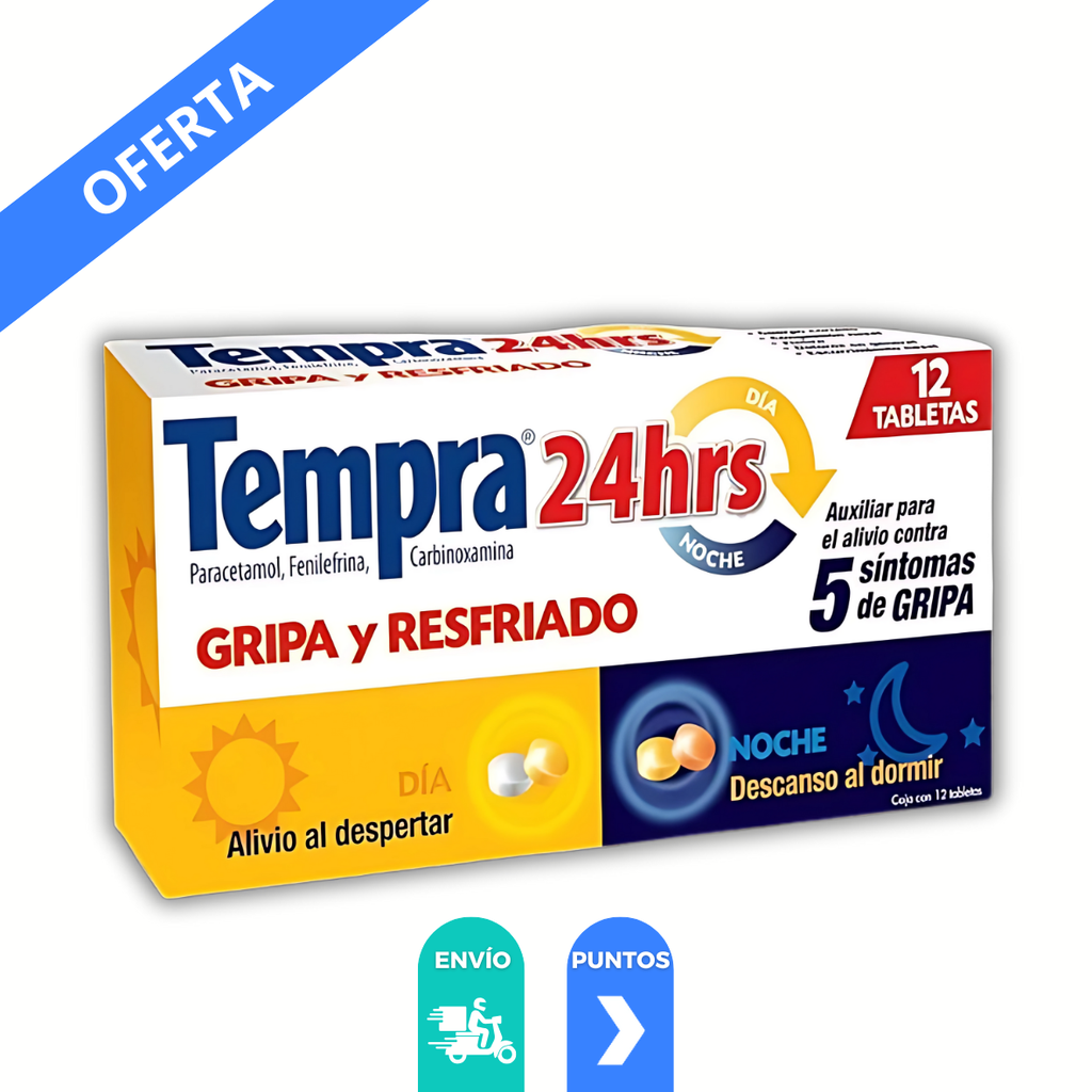 TEMPRA 24 HRS 400/20/4 MG C/12 TAB PARACETAMOL FENILEFRINA CARBINOXAMINA (BLANCA, AMARILLA, NARANJA) LAB LAB RB SALUTE