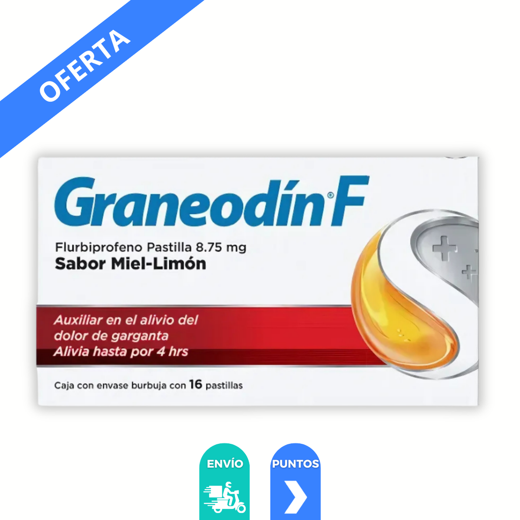 [3949] GRANEODIN F 8.75 MG C/16 PASTILLAS SABOR MIEL Y LIMON FLURBIPROFENO LAB RECKITT