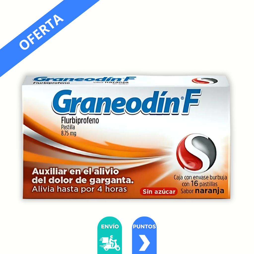 [3950] GRANEODIN F 8.75 MG C/16 PASTILLAS SABOR NARANJA SIN AZUCAR FLURBIPROFENO LAB RECKITT