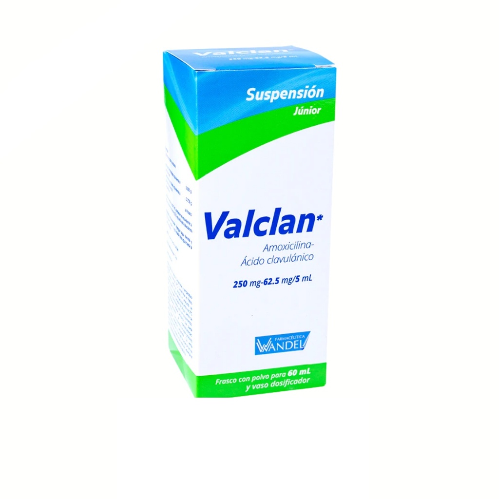 AMOXICILINA ACIDO CLAVULANICO SUSP JUNIOR 250/62.5 MG/5 ML C/60 ML VALCLAN LAB WANDEL