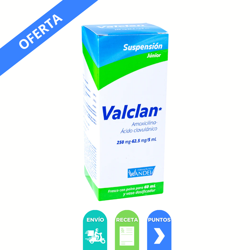 AMOXICILINA ACIDO CLAVULANICO SUSP JUNIOR 250/62.5 MG/5 ML C/60 ML VALCLAN LAB WANDEL