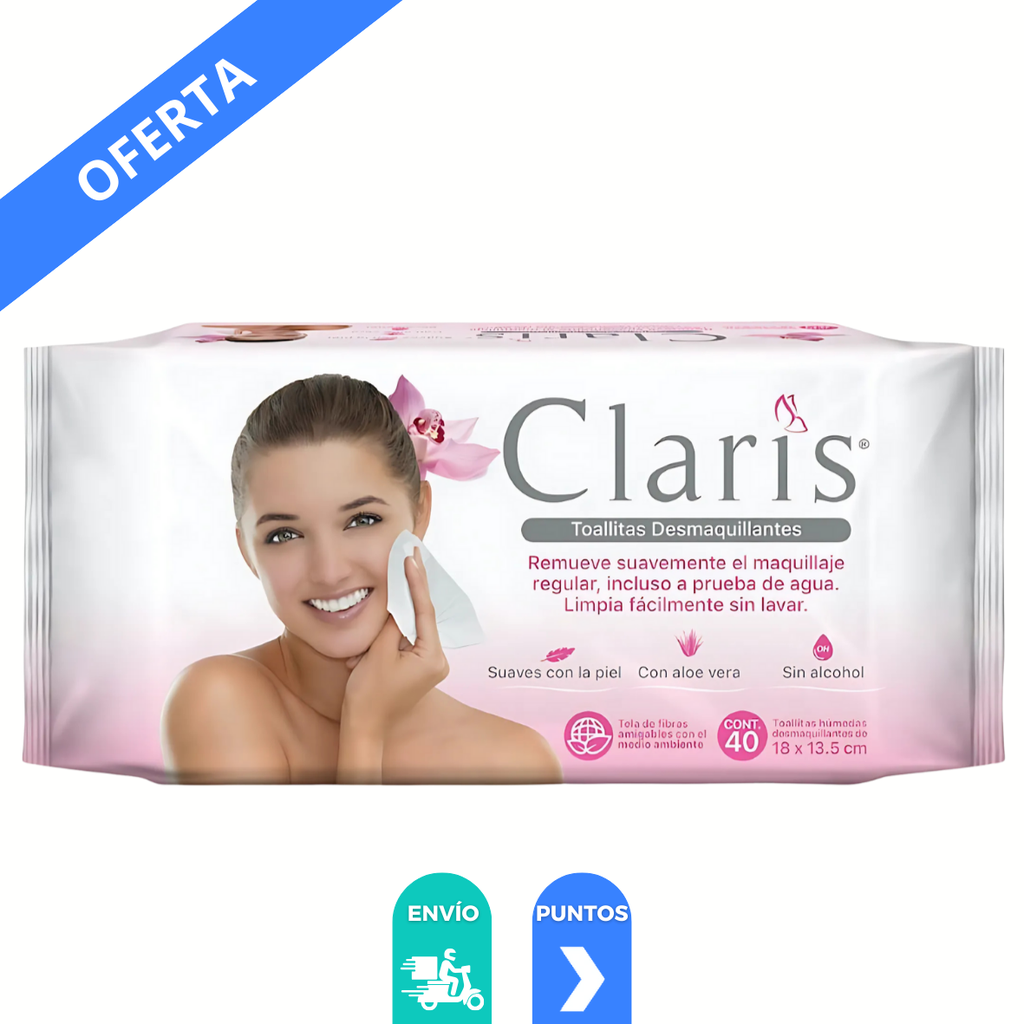 TOALLITAS DESMAQUILLANTES 18 X 13.5 CM C/40 PZAS CLARIS BETONE