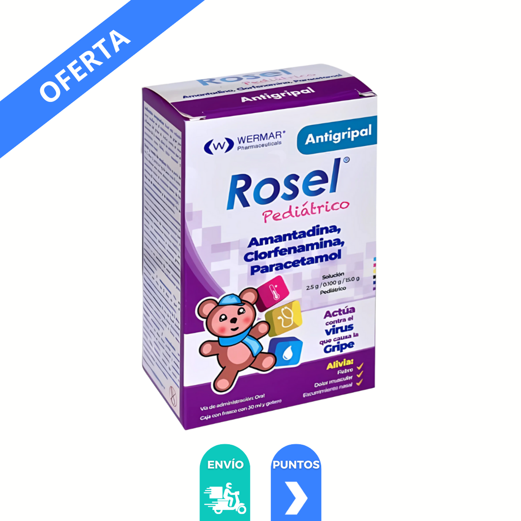 AMANTADINA CLORFENAMINA PARACETAMOL SOL PEDIATRICA 2.5/0.1/15 G/100 ML FCO GOTERO C/30 ML ROSEL PEDIATRICO LAB WERMAR