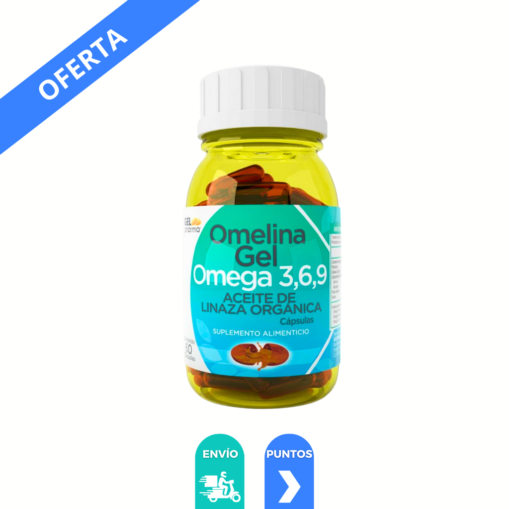 OMELINA 1.3 G C/60 CAP ACEITE DE LINAZA ORGANICA OMEGA 3, 6 Y 9 SUPLEMENTO ALIMENTICIO LAB GELPHARMA