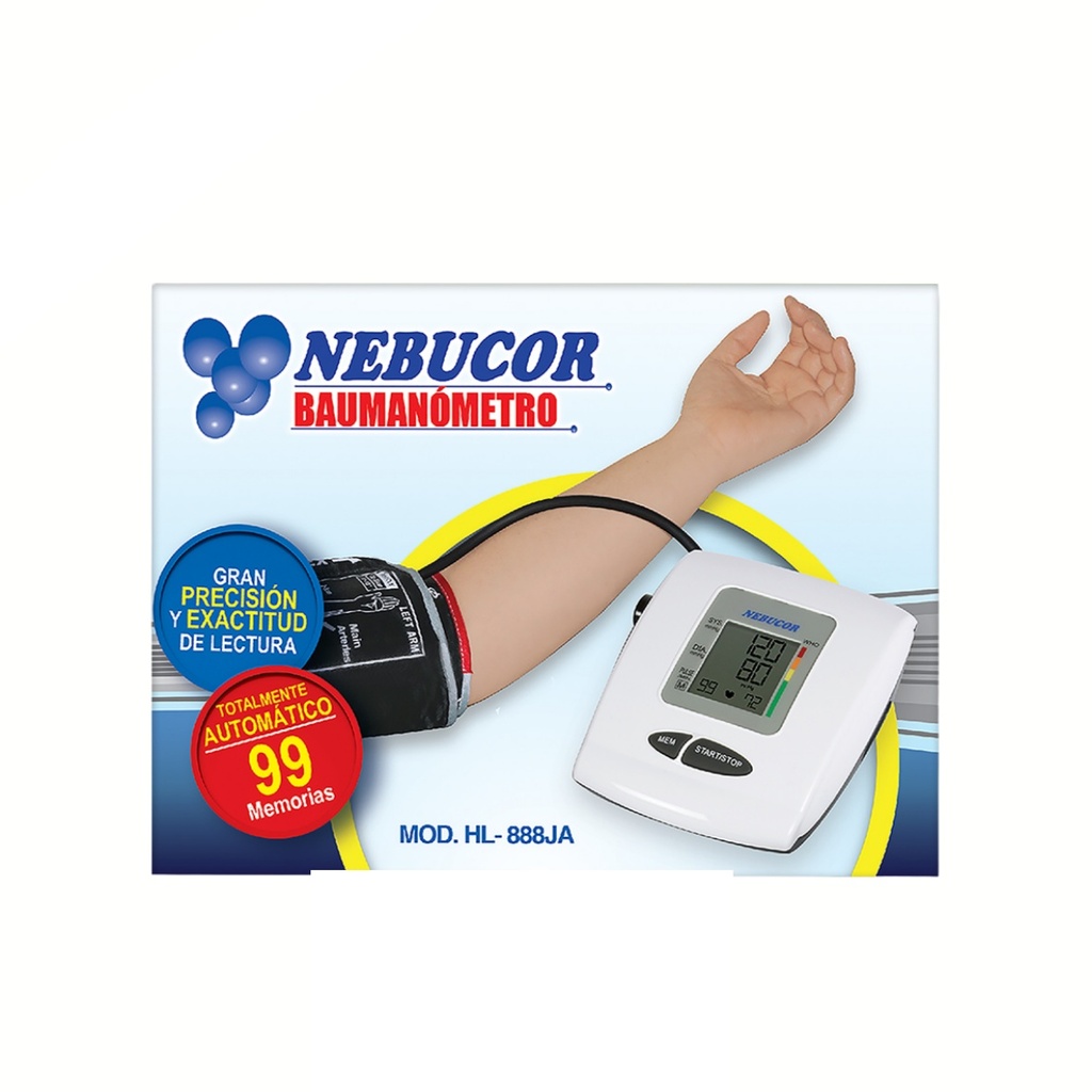 [1477] BAUMANOMETRO DE BRAZO PRESION ARTERIAL DIGITAL AUTOMATICO MOD HL-888JA NEBUCOR
